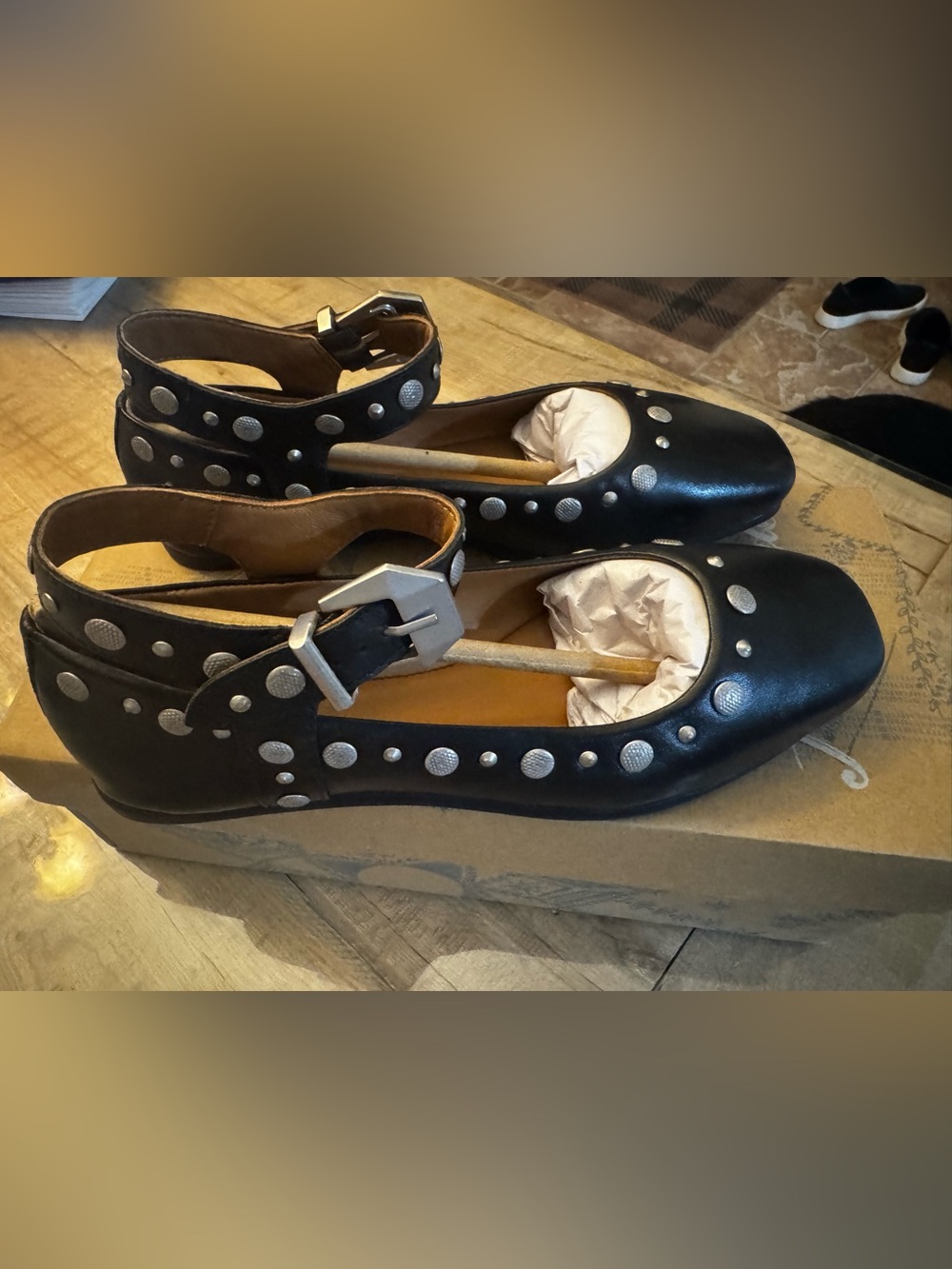 NEW Free People Mystic Black Studded Mary Jane Flats